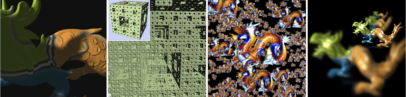 Our technique renders complex scenes consisting of billions of voxels in real time and supports soft shadows, instancing, high-quality filtering, and depth-of-field effects
